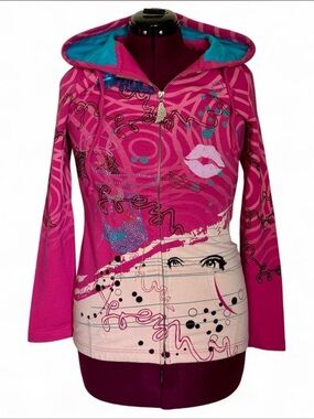 early 2000s y2k crystal rock by christian audigier zip up hoodie